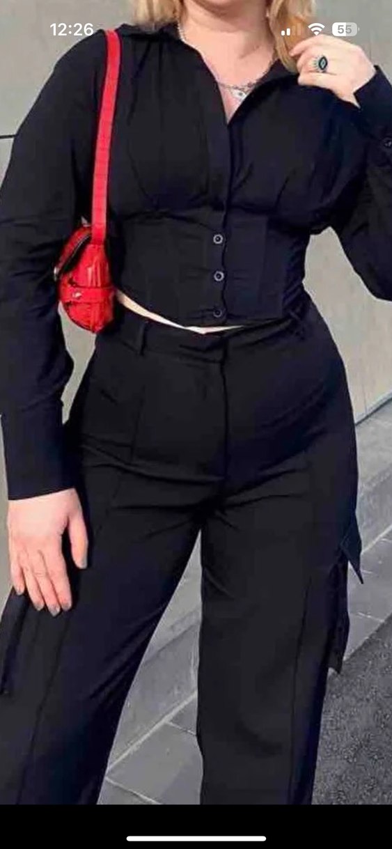 Siyah Kargo Kadın Bol Kesim Pantolon - Görsel 3