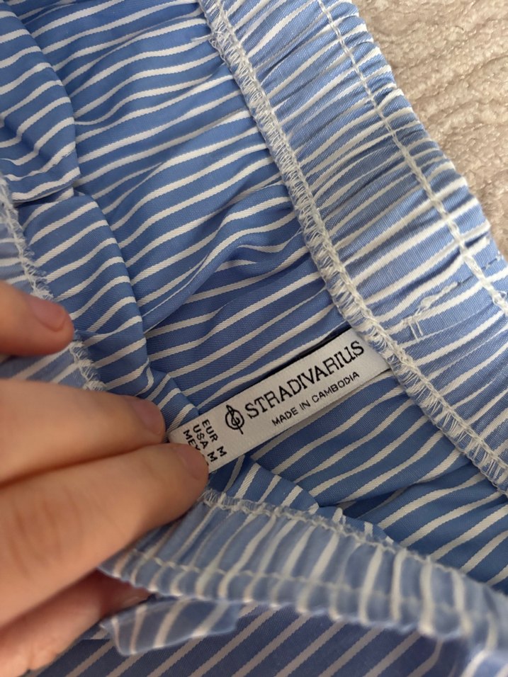 Kadın Mavi Çizgili Pamuklu Rahat Pantolon - Görsel 2