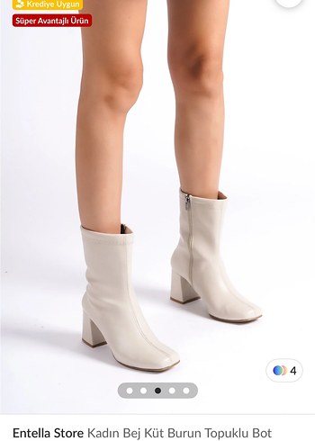 Entella Bej Küt Burun Topuklu Deri Bot - Görsel 3