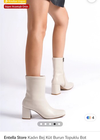 Entella Bej Küt Burun Topuklu Deri Bot - Görsel 4