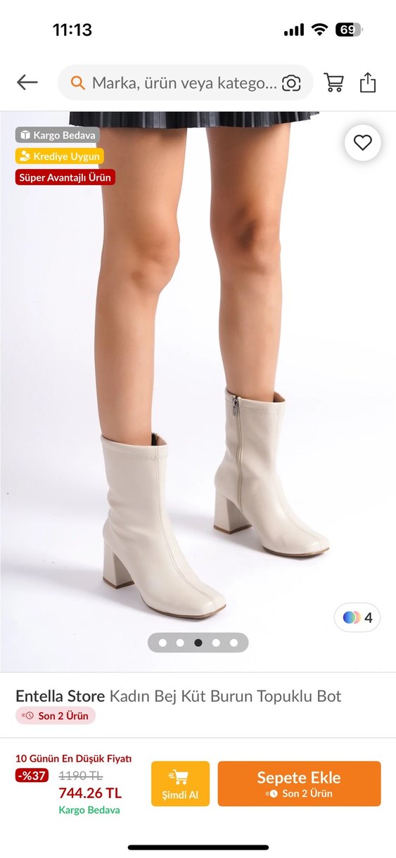 Entella Bej Küt Burun Topuklu Deri Bot - Görsel 3