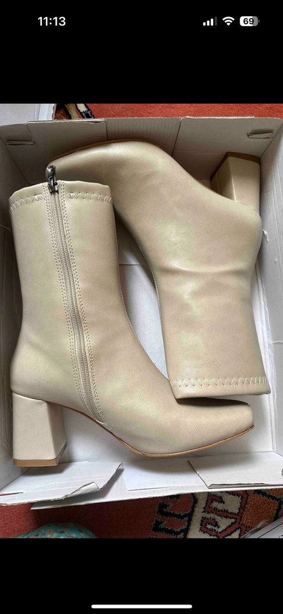 Entella Bej Küt Burun Topuklu Deri Bot - Görsel 5