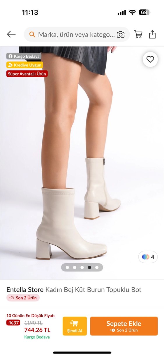 Entella Bej Küt Burun Topuklu Deri Bot - Görsel 4