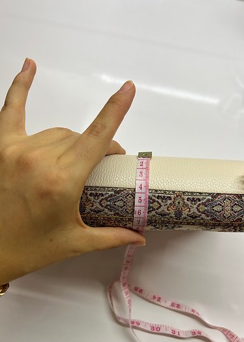  Beden kahverengi Renk Zincir Detaylı Bej Etnik Desenli Kadın Çanta