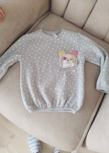 Gri Puantiyeli Nakışlı Çocuk Sweatshirt - Görsel 4