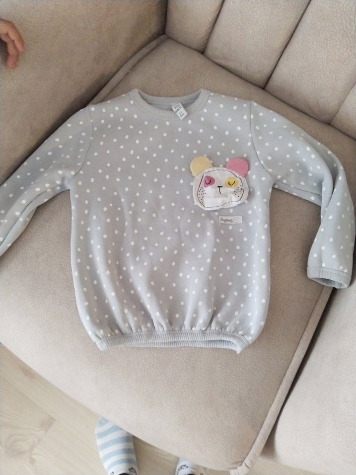 Gri Puantiyeli Nakışlı Çocuk Sweatshirt - Görsel 4