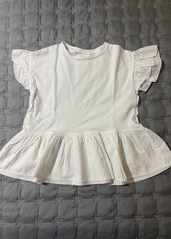 Kız Çocuk Beyaz Keten Fırfırlı Bluz - Görsel 3