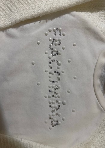 Kız Çocuk Beyaz Nakışlı Örgü Sweatshirt - Görsel 6