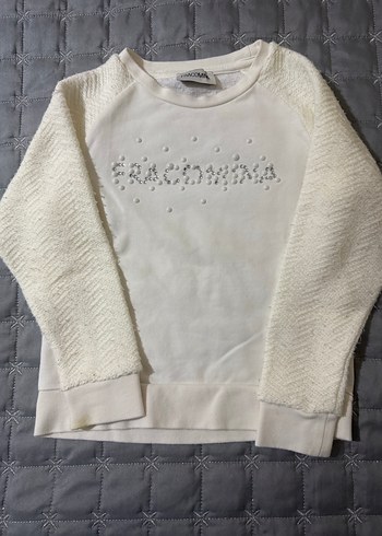 Kız Çocuk Beyaz Nakışlı Örgü Sweatshirt - Görsel 2