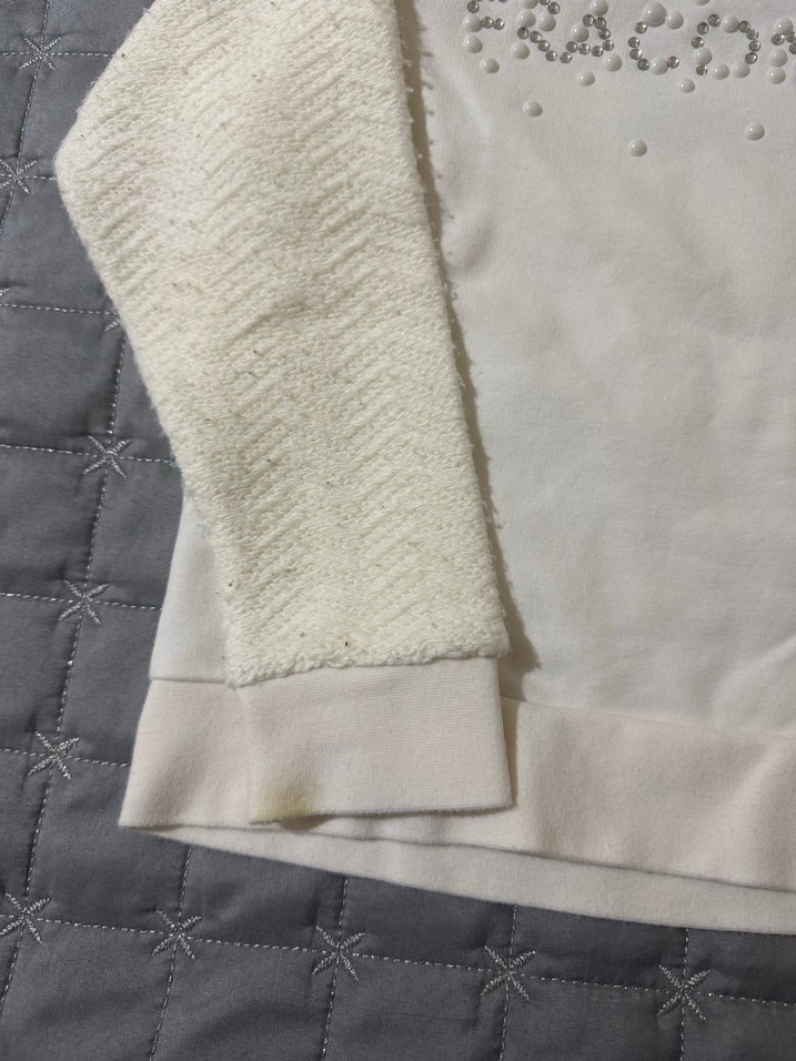 Kız Çocuk Beyaz Nakışlı Örgü Sweatshirt - Görsel 3