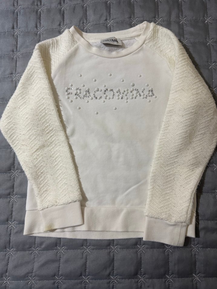 Kız Çocuk Beyaz Nakışlı Örgü Sweatshirt - Görsel 2