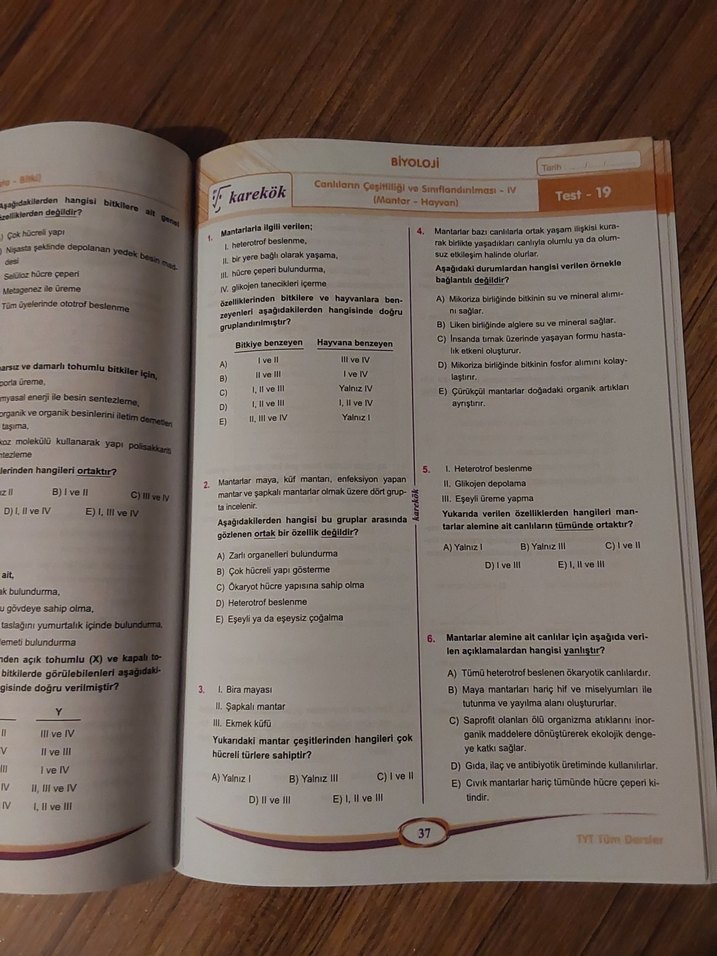 Sayısal TYT Biyoloji Soru Bankası - Karekök - Görsel 3