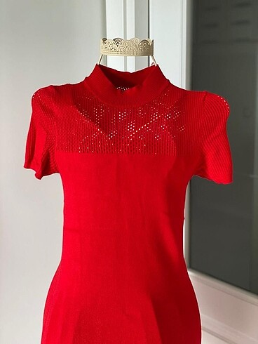 Bershka kırmızı triko elbise
