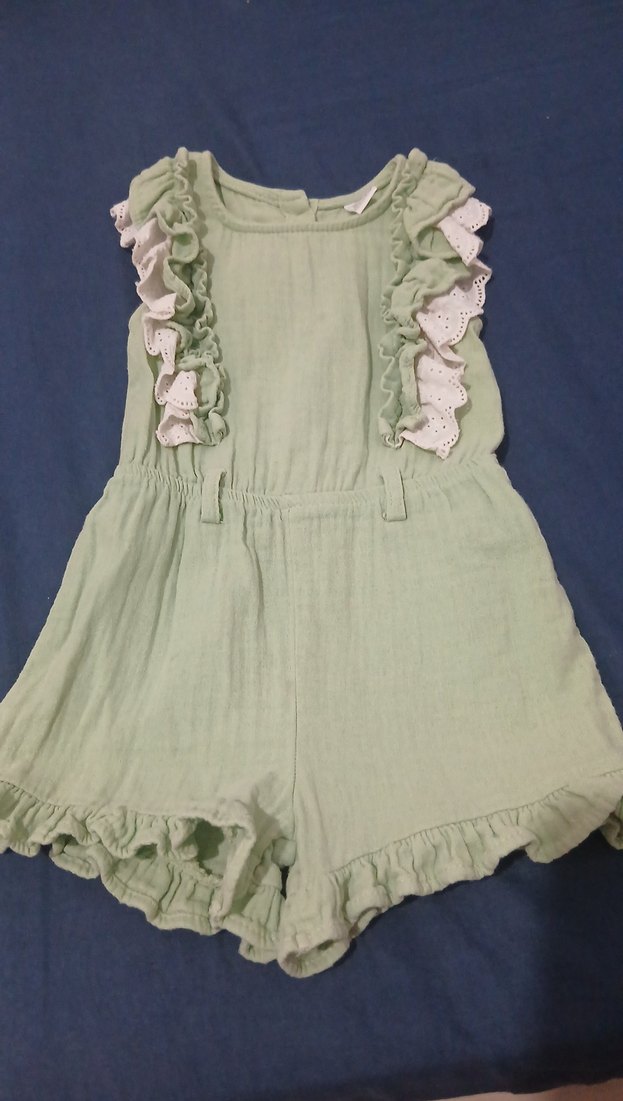 Kız Çocuk Fırfırlı Keten Tulum - Görsel 2