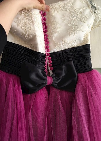 Pembe Uzun Vintage Kadın Abiye Elbise - Görsel 3