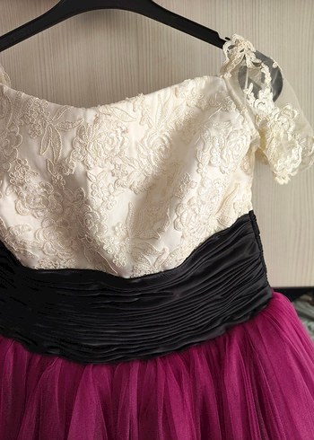 Pembe Uzun Vintage Kadın Abiye Elbise - Görsel 4