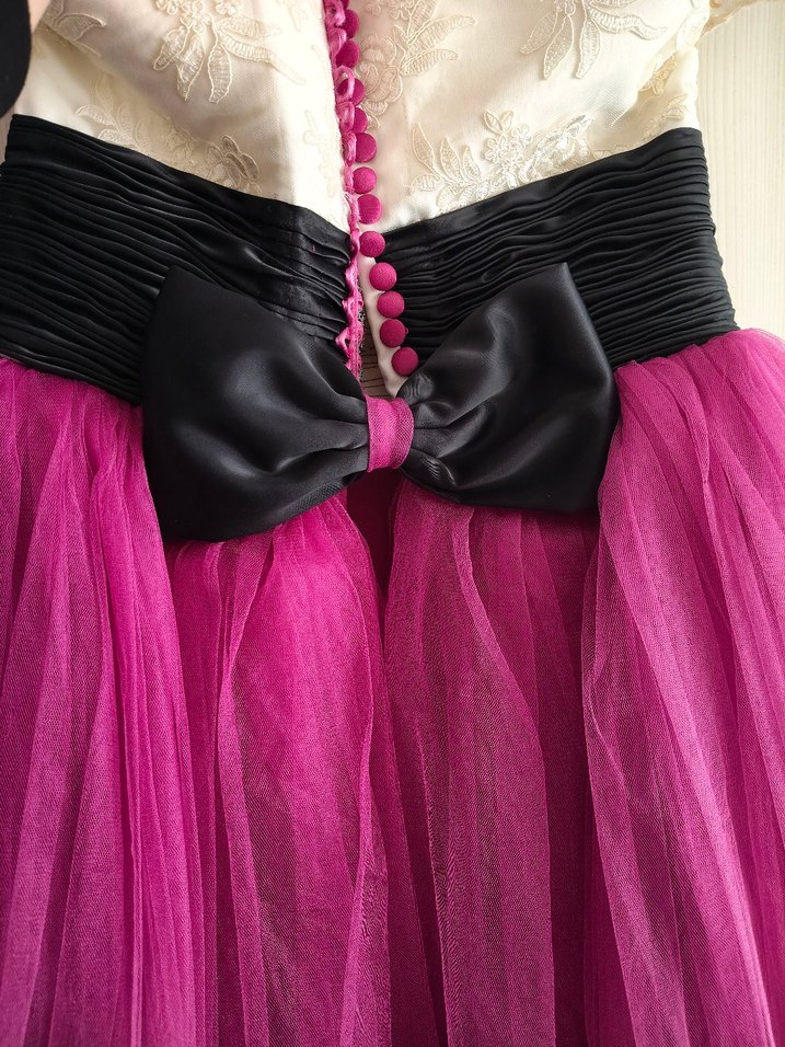 Pembe Uzun Vintage Kadın Abiye Elbise - Görsel 2