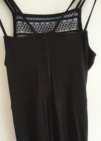 Siyah İnce Askılı Esnek kumaş tulum - Görsel 3