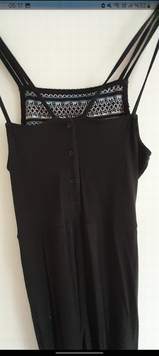 Siyah İnce Askılı Esnek kumaş tulum - Görsel 3