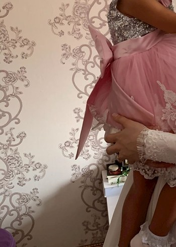 Pembe Dantel İşlemeli Kız Çocuk Elbisesi - Görsel 2