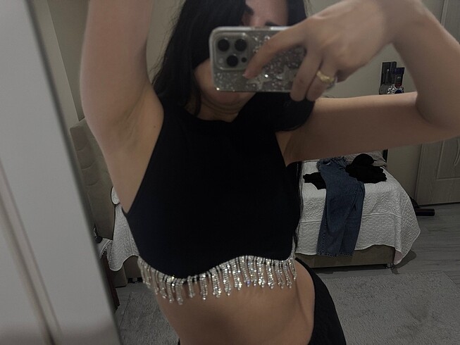 Zara taşlı crop