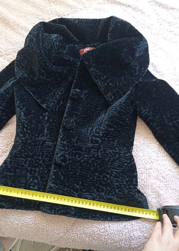 Gri Midi Kadife Kürklü Ofis Kabanı - Görsel 2