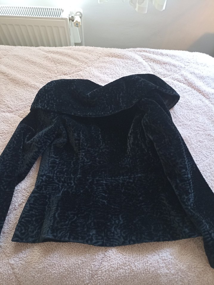 Gri Midi Kadife Kürklü Ofis Kabanı - Görsel 5