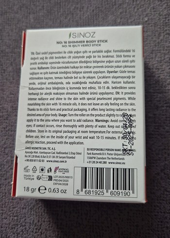 sinoz No:16 Işıltılı Vücut Stick - Görsel 2