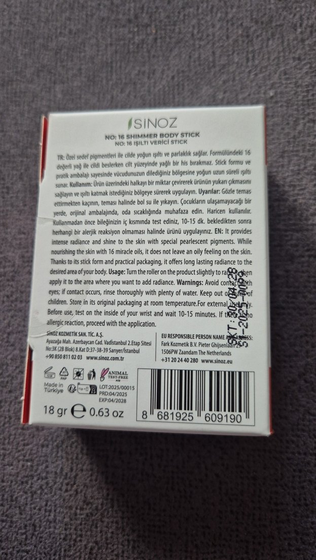sinoz No:16 Işıltılı Vücut Stick - Görsel 2