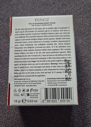 Isinoz No:16 Işıltılı Vücut Stick - Görsel 2