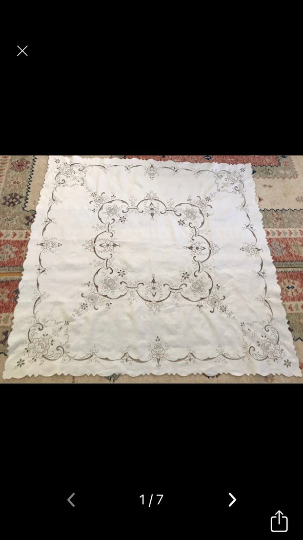Nakışlı Vintage Gri Beyaz Masa Örtüsü - Görsel 3