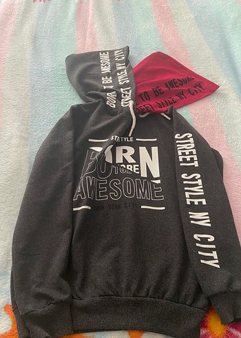 11-12 Yaş Beden Kapüşonlu Gri Street Style Sweatshirt