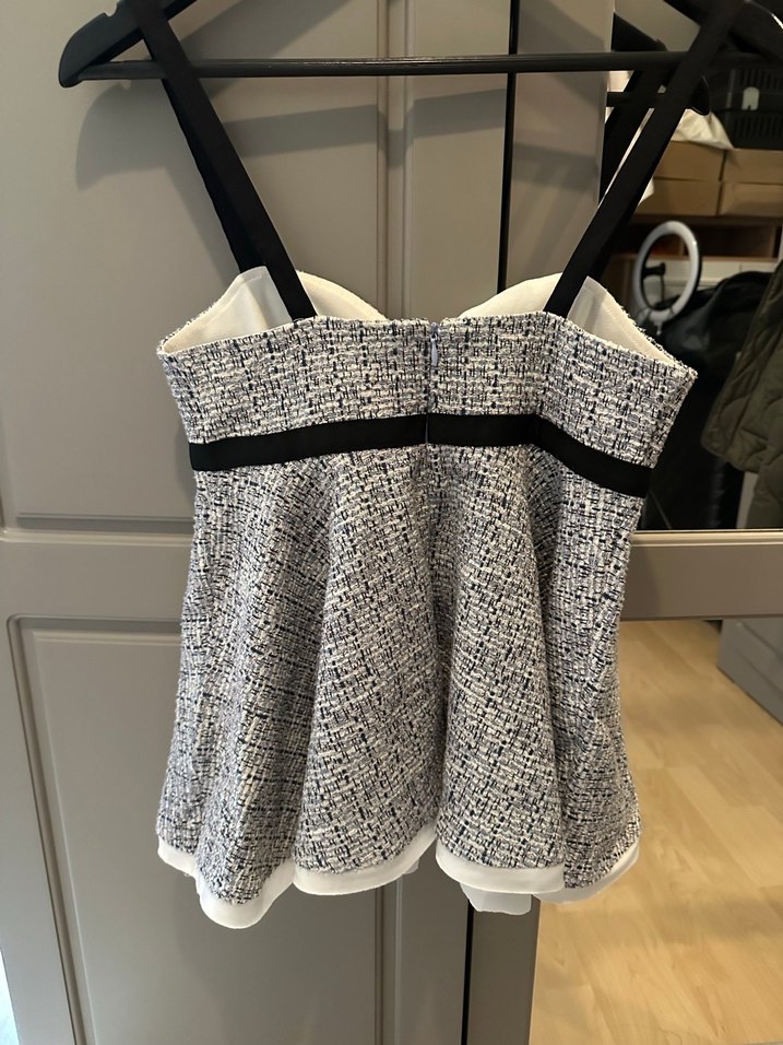 Örme Desenli Gri Askılı Kadın Bluz - Görsel 3