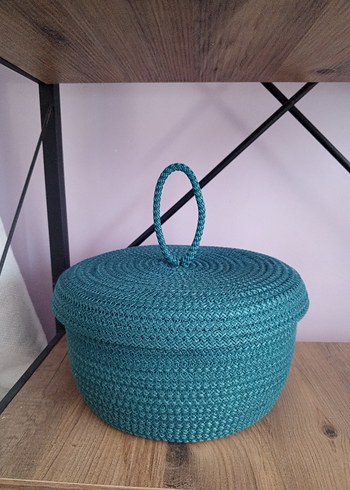Zara Home Turkuaz Örgü Kapaklı Saklama Sepeti
