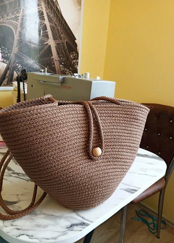 Bohem Tarz Örgü Kahverengi Kadın Çanta