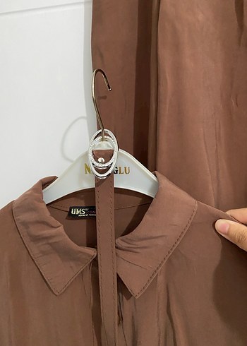 Kadın Keten Midi Kahverengi Salaş Etekli takım - Görsel 3