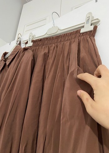 Kadın Keten Midi Kahverengi Salaş Etekli takım - Görsel 5