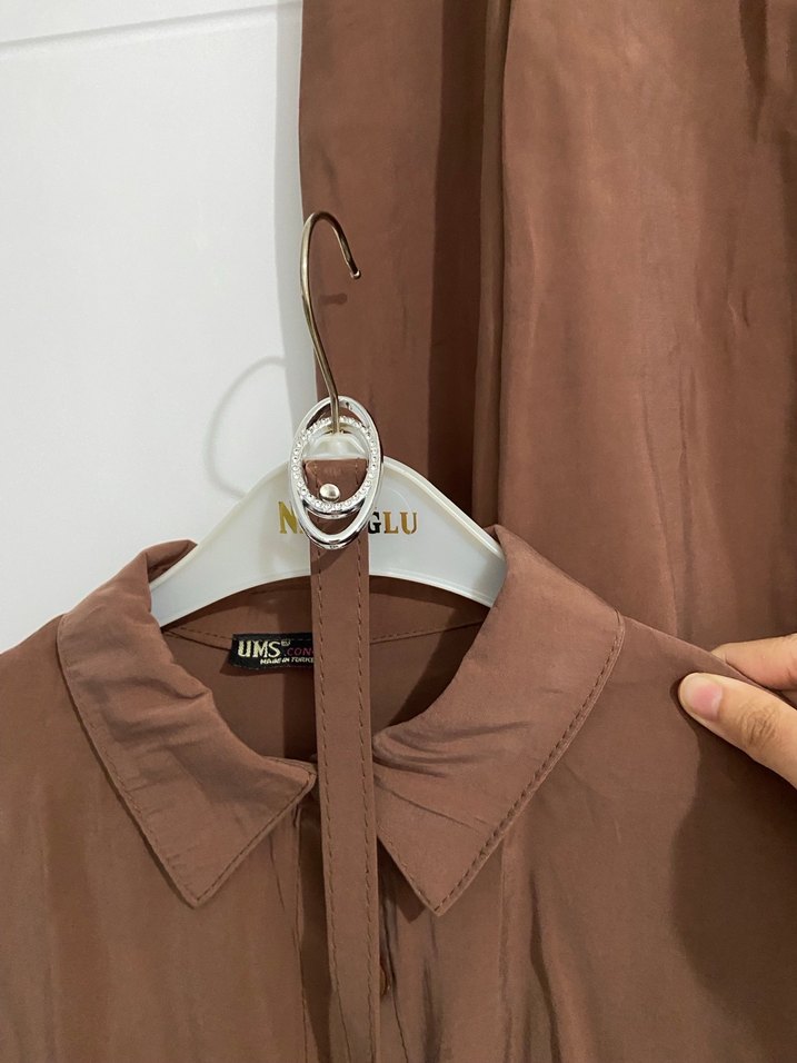 Kadın Keten Midi Kahverengi Salaş Etekli takım - Görsel 3