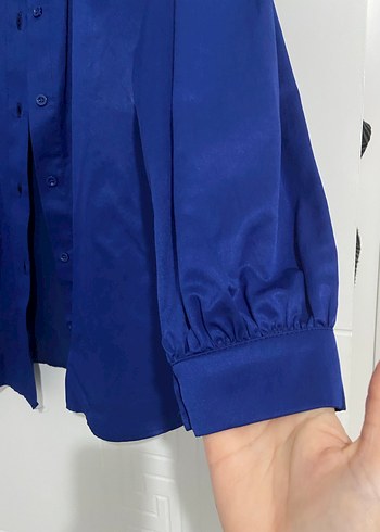 İnci Detaylı Mavi Uzun Kollu Kadın Gömlek - Görsel 3