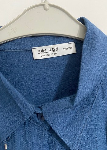 Mavi Nakışlı Uzun Kollu Bohem Gömlek - Görsel 4