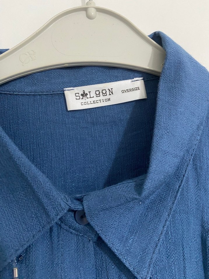 Mavi Nakışlı Uzun Kollu Bohem Gömlek - Görsel 4