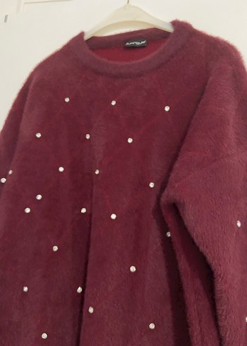 Bordo Tüylü Kadın kazak - Görsel 3