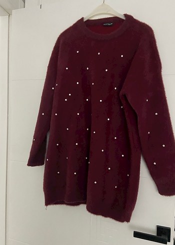 Bordo Tüylü Kadın kazak - Görsel 5