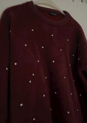 Bordo Tüylü Kadın kazak - Görsel 6