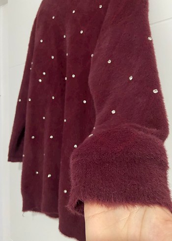 Bordo Tüylü Kadın kazak - Görsel 2