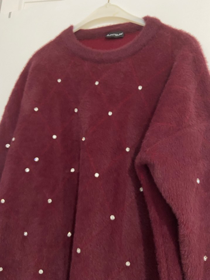 Bordo Tüylü Kadın kazak - Görsel 3