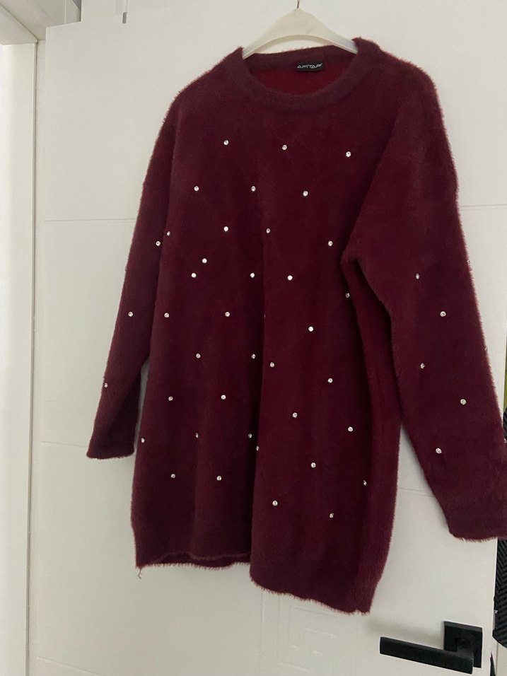 Bordo Tüylü Kadın kazak - Görsel 5