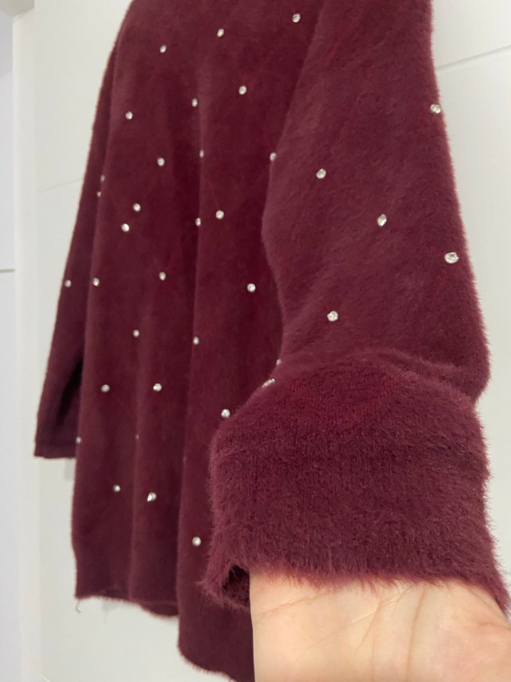 Bordo Tüylü Kadın kazak - Görsel 2