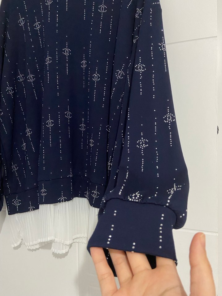 Lacivert Baskılı Piliseli Midi Kadın Kazak - Görsel 2