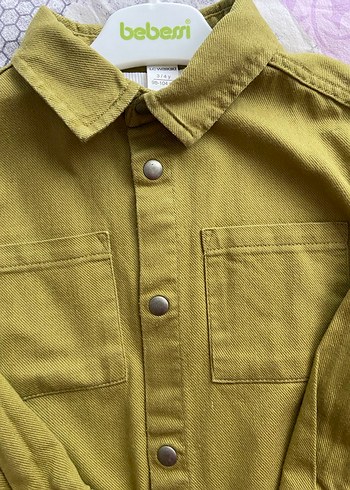 Erkek Çocuk Haki Düğmeli Pamuklu Gömlek - Görsel 2